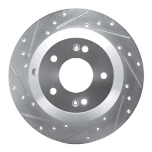 Kia Sorento Brake Rotor (1) - Rear Left - R1 Concepts - Drilled & Slotted - Silver - `15-`20